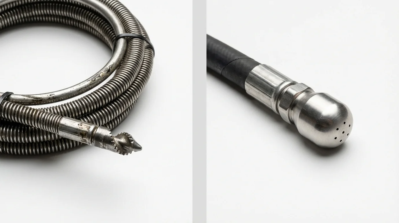 Drain snake cable and hydro jetting nozzle used for drain cleaning in Willoughby, OH